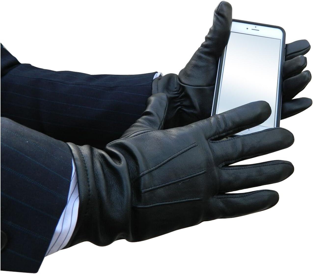 Touchpoint XL Black Leather Gloves: Warm Fleece Lining