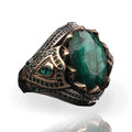 Emerald Stone Men Silver Ring 925 Sterling - Handmade Turkish