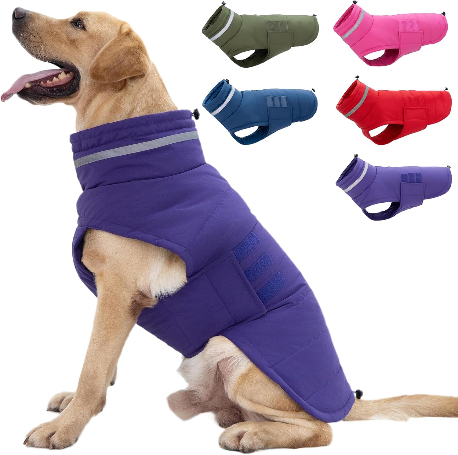 Dog Coat Waterproof Winter Jacket for Large Dogs - Purple XL