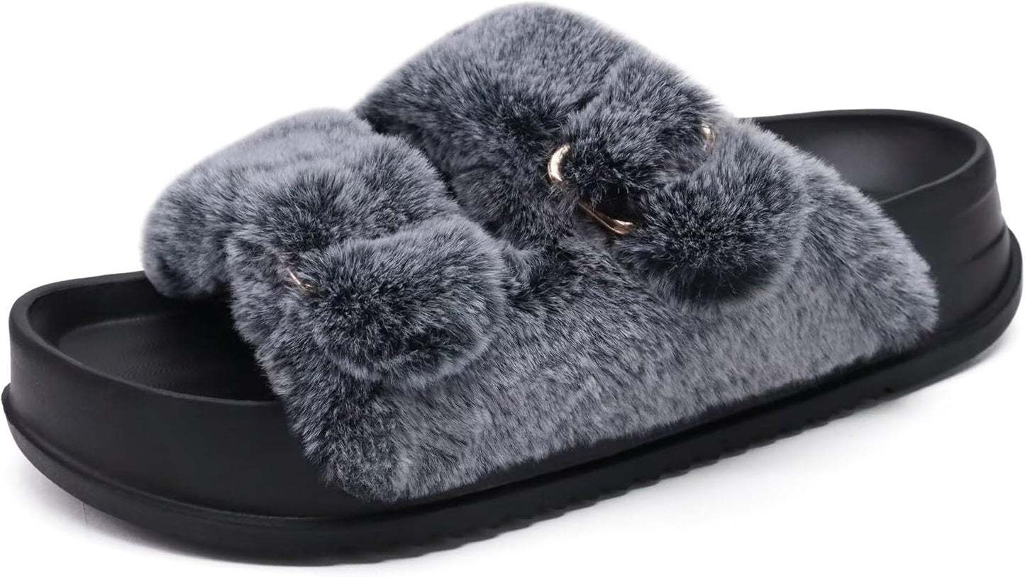 KuaiLu Women's Fluff Slippers with Arch Support for Comfort