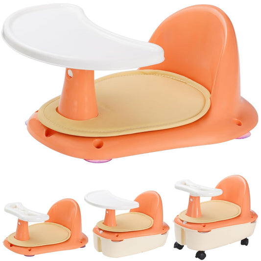 3-in-1 Baby Bath Seat, Ride-On Toy Car & Dining Chair - Orange