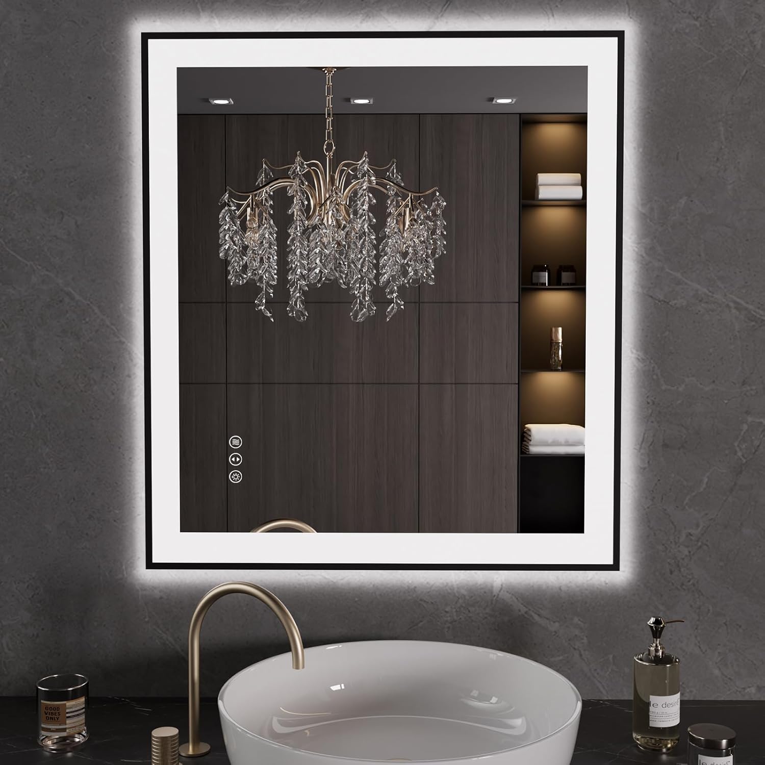Dimmable LED Bathroom Mirror with Anti-Fog and Memory Function