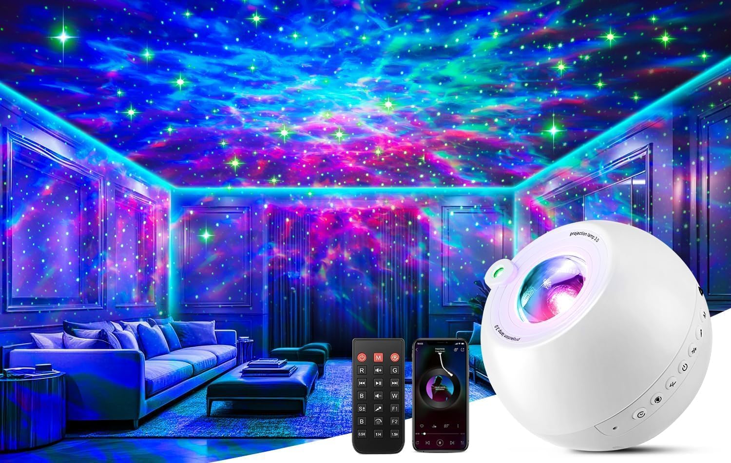 PIKOY Galaxy Projector: 15 Colors + Bluetooth