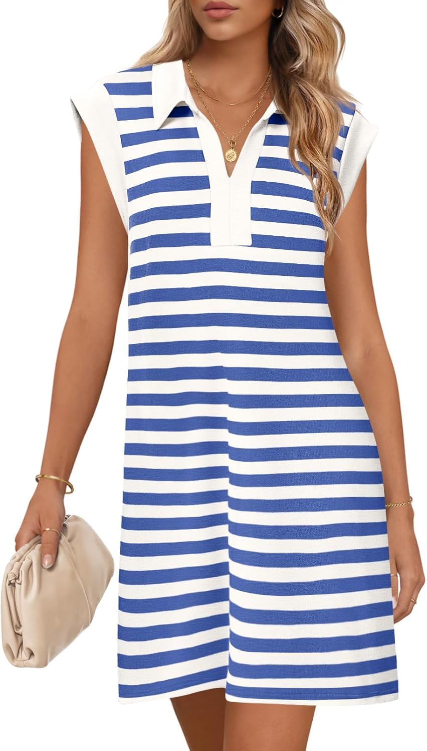 MEROKEETY Women's Casual Collared V Neck Mini Dress for Summer