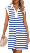 Women's Short Sleeve Mini Dress Casual Collared V Neck - Breezy Fit