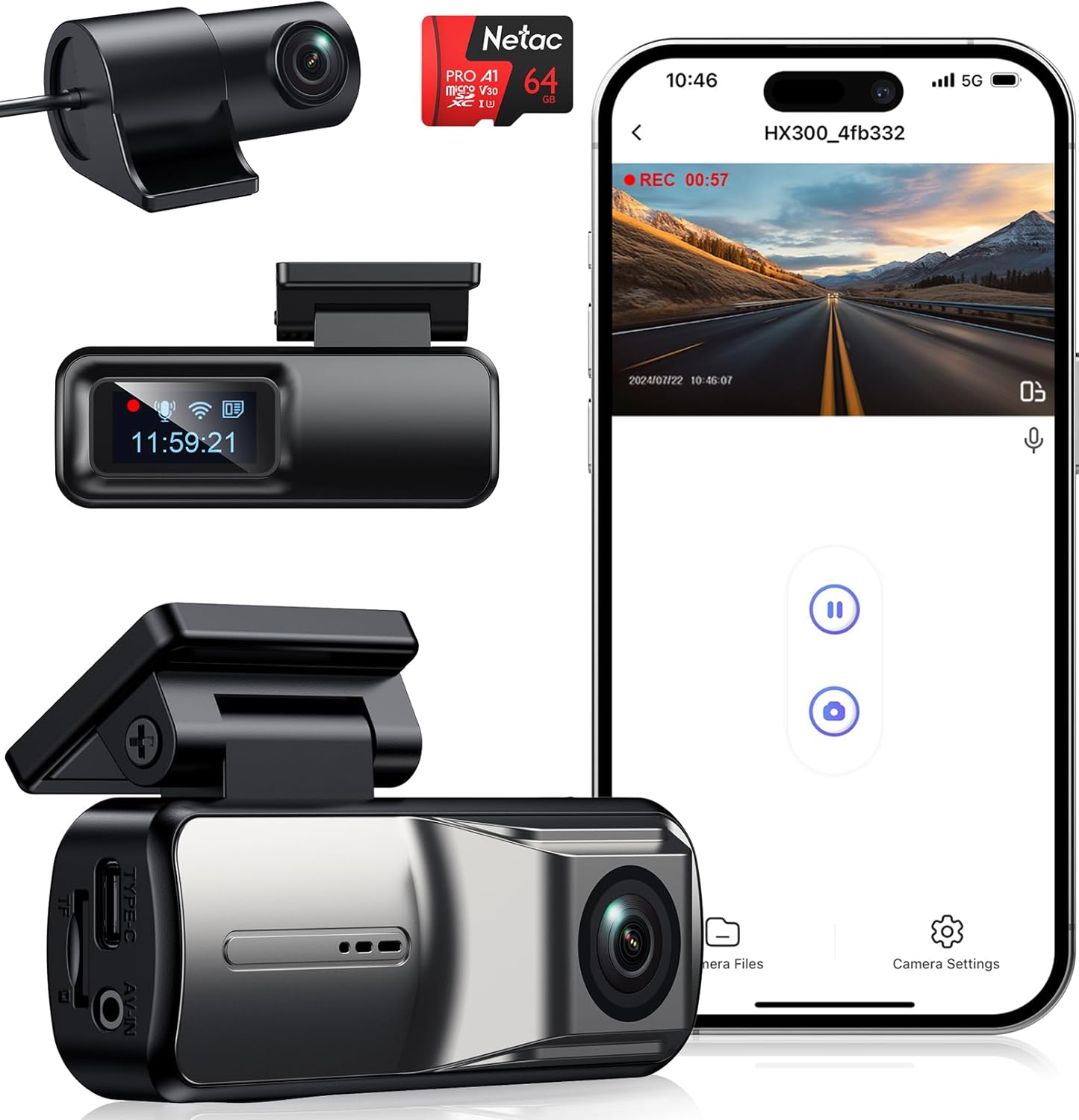 2.5K 1080P Dual Dash Cam with Wi-Fi & Voice Control Features