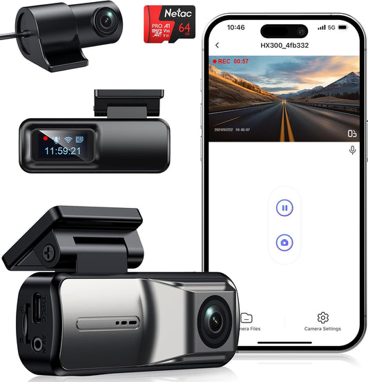 2.5K 1080P Dual Dash Cam with Wi-Fi & Voice Control Features