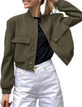Women Bomber Jacket Button Down Varsity Shacket - Lightweight Style