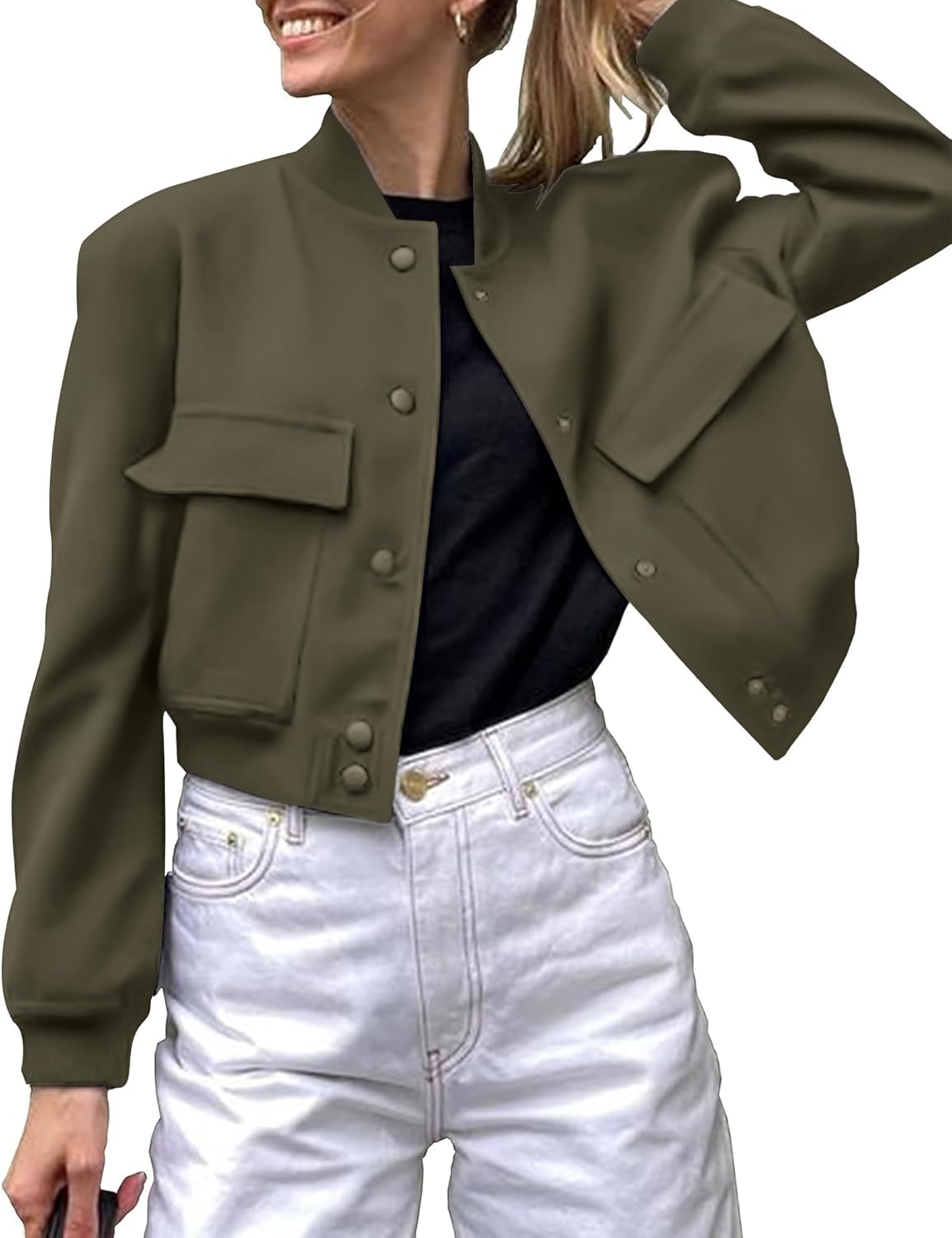 Stylish Women's Bomber Jacket with Pockets for Casual Wear