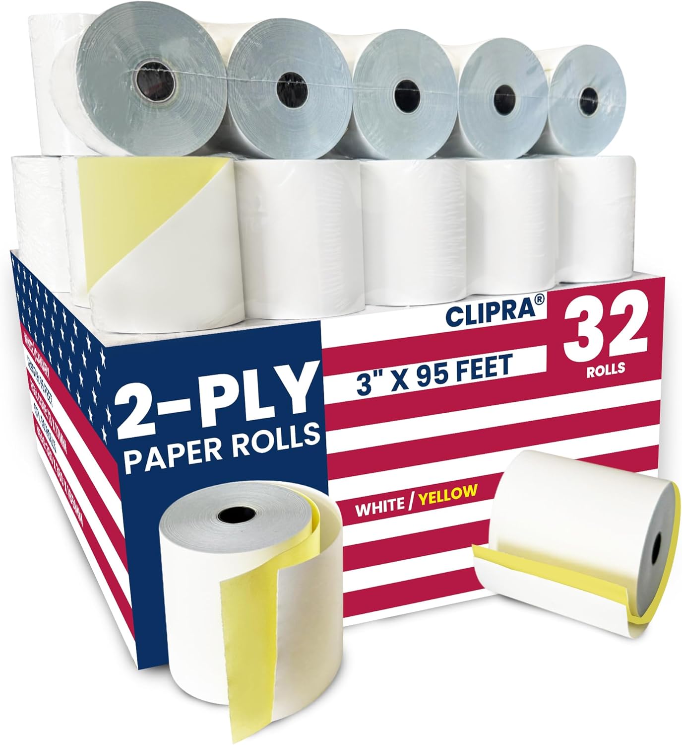 32 Rolls 2 Ply White Yellow Carbonless Kitchen Printer Paper