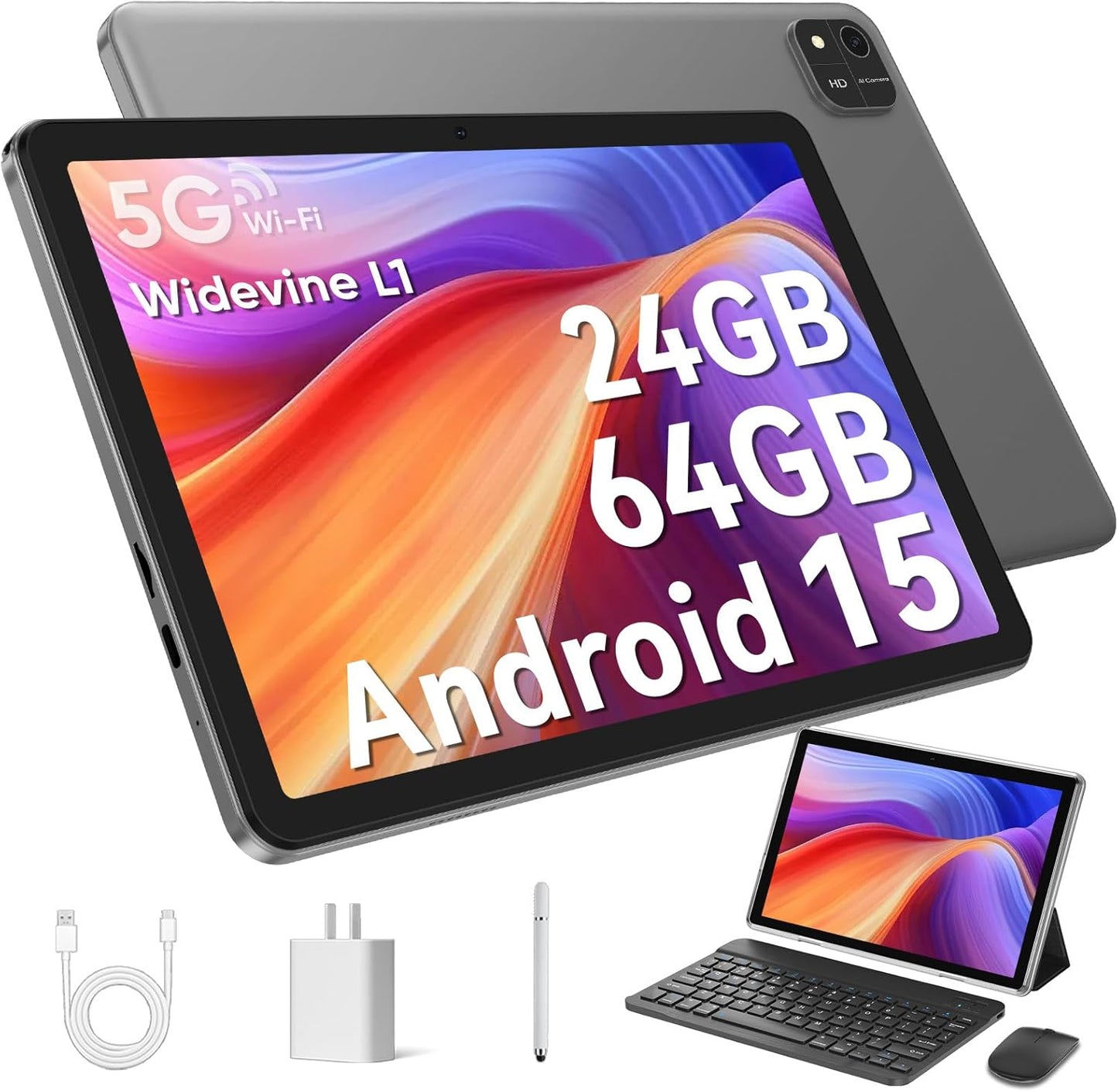 Android 15 Tablet 10.1 inch with Keyboard and Mouse for 2025
