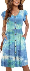 Women Summer Sleeveless Midi Dress - Flowy Button Down Sundress
