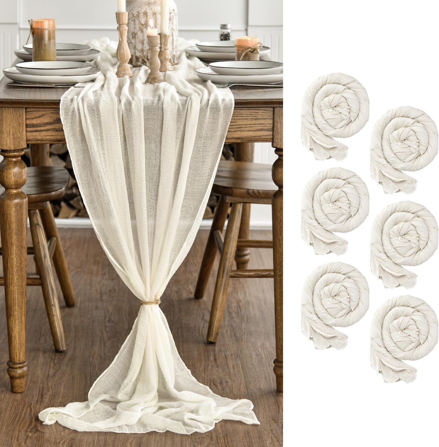 Boho Beige Gauze Table Runner Set for Elegant Dining Decor