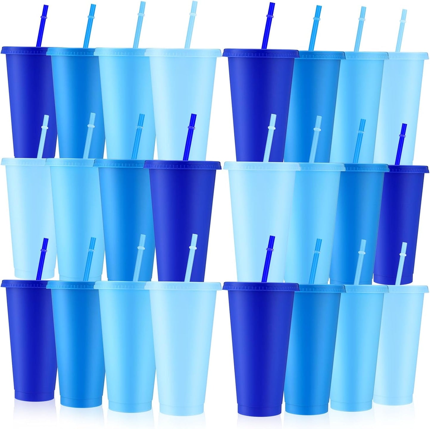Dusty Blue Plastic Cups with Lids and Straws for Parties