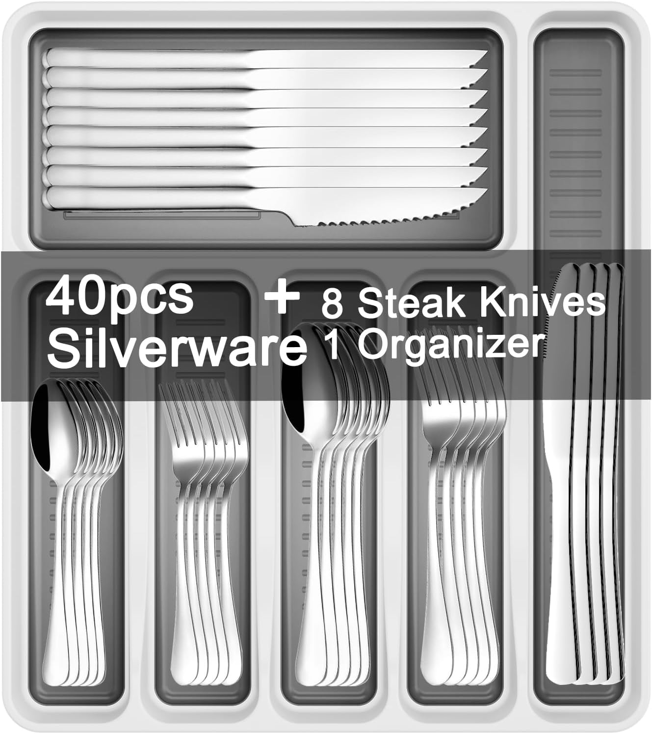 49-Piece Silverware Set with Organizer for Elegant Dining