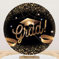 Graduation Round Backdrop 6.5ft Gold Black Sequins - Photo Ready