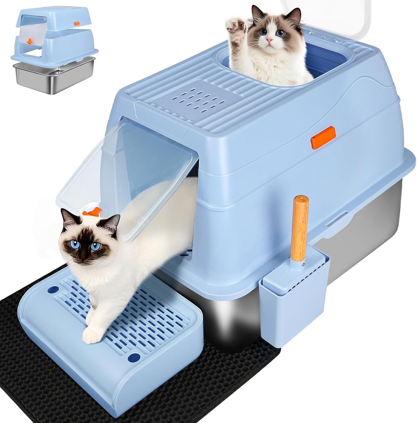 XL Stainless Steel Litter Box with Top Exit Design for Cats