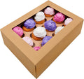 BAKELUV Brown 12 Cupcake Boxes 13x9.5x4 - Sturdy Kraft Window Pack