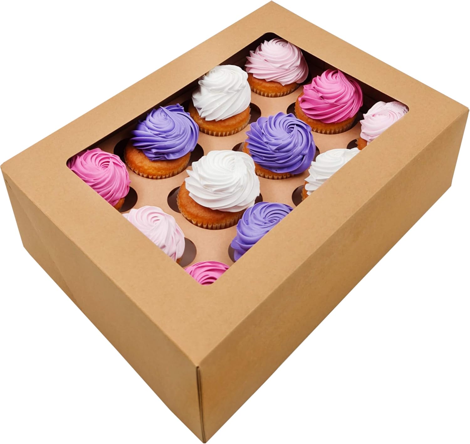 BAKELUV 50 Pack Brown Cupcake Boxes with Window for Treats