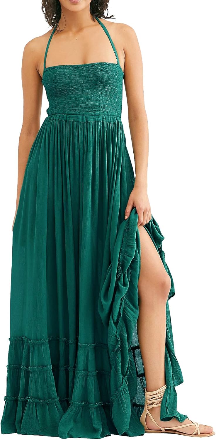 R.Vivimos Womens Summer Boho Backless Long Dresses for Fun