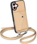 Crossbody Phone Case for iPhone 16 Plus - Genuine Leather Wallet