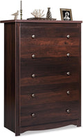 WLIVE Wood Dresser with 5 Drawers - Rustic Brown Storage Cabinet