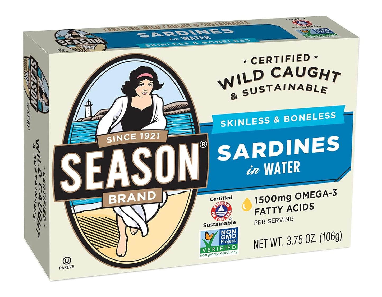 Season Sardines in Water - Skinless & Boneless, Keto Snacks