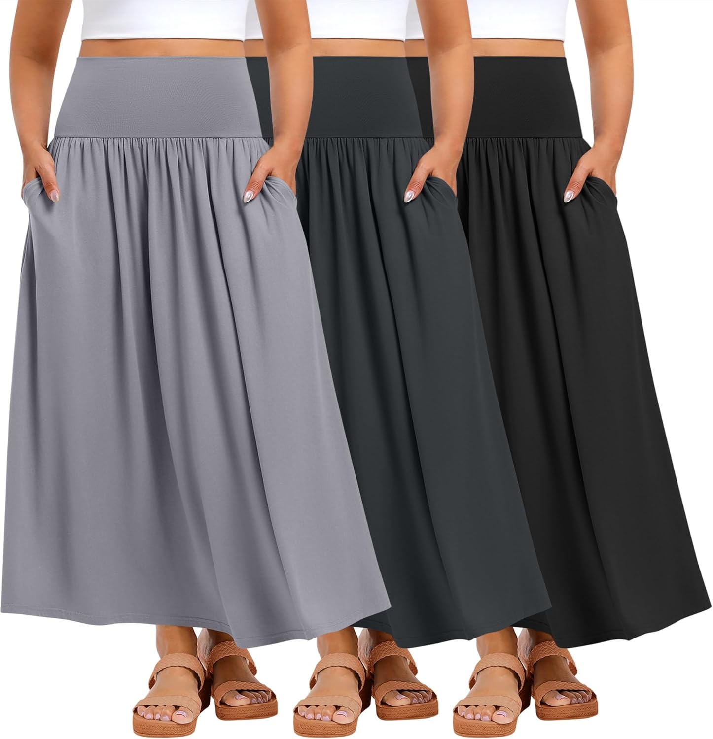 Plus Size Maxi Long Skirts for Curvy Women - 3 Pack Set