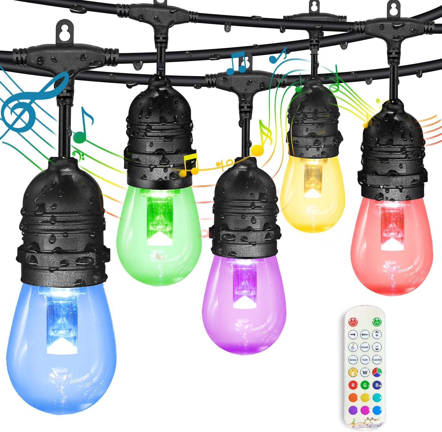 GANA Outdoor String Lights 96FT with Music Color Change Feature