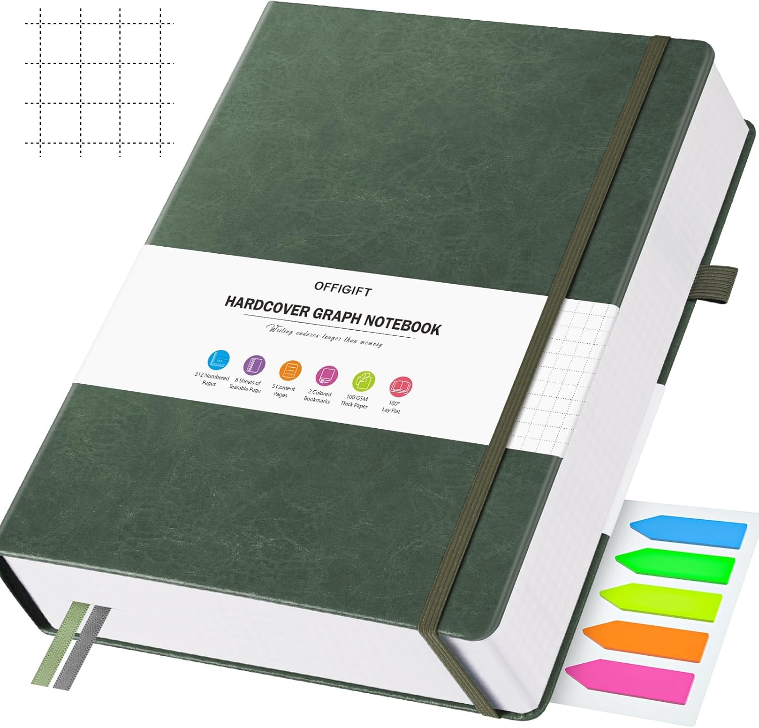 Premium Leather Grid Notebook - 312 Numbered Pages, No Bleed 100gsm Paper, Ideal for Math & Notes!