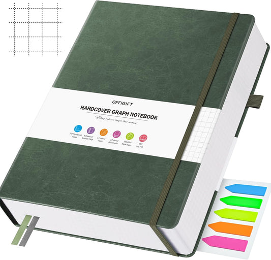 Premium Leather Grid Notebook - 312 Numbered Pages, No Bleed 100gsm Paper, Ideal for Math & Notes!