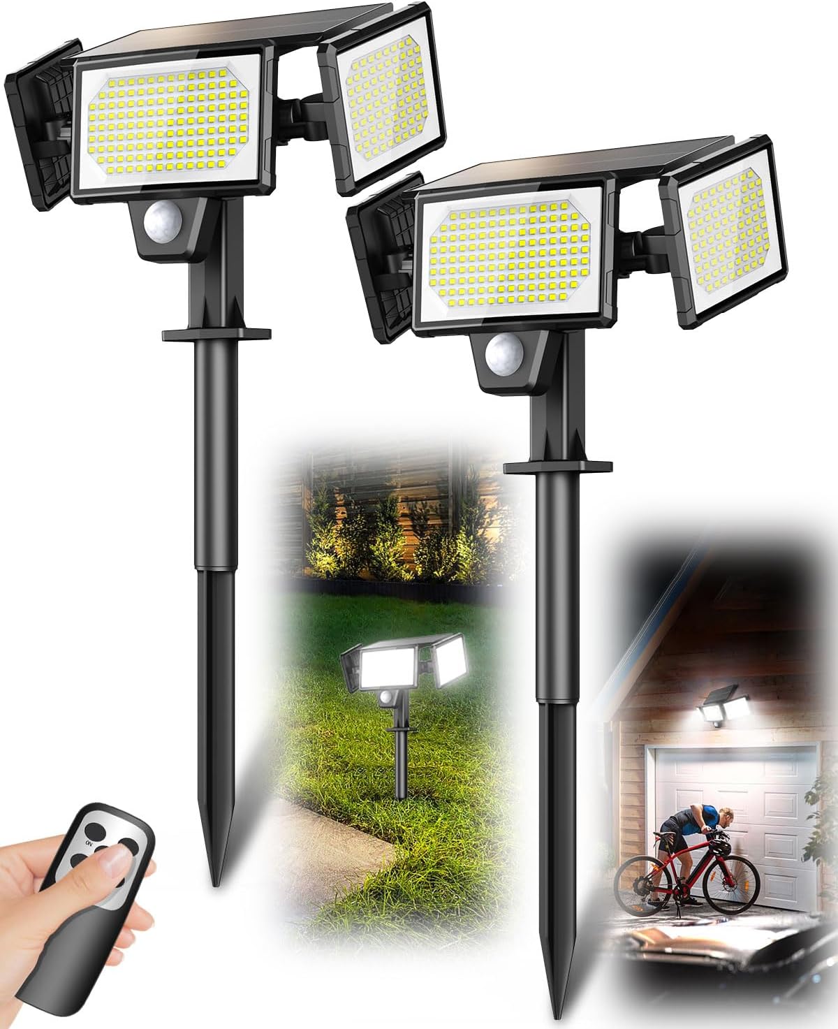 2-in-1 Solar Spotlights Outdoor with Remote Control for Security