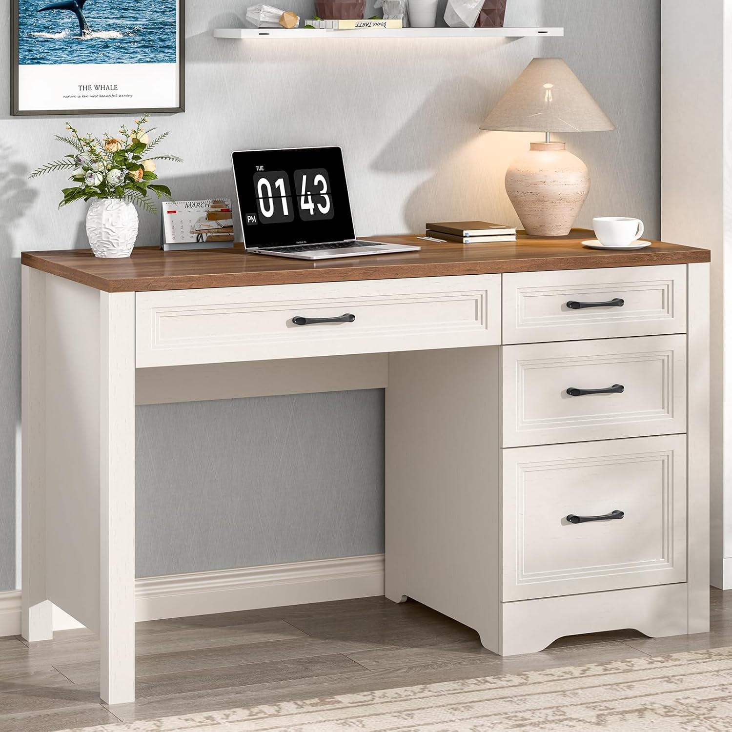 Rustic White Executive Desk with Ample Storage