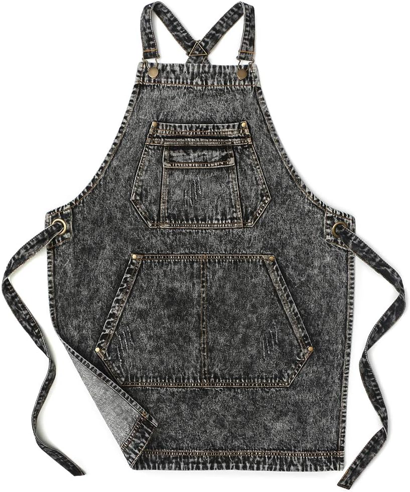 Denim Apron with Pockets for Hair Stylist and Craftsmen