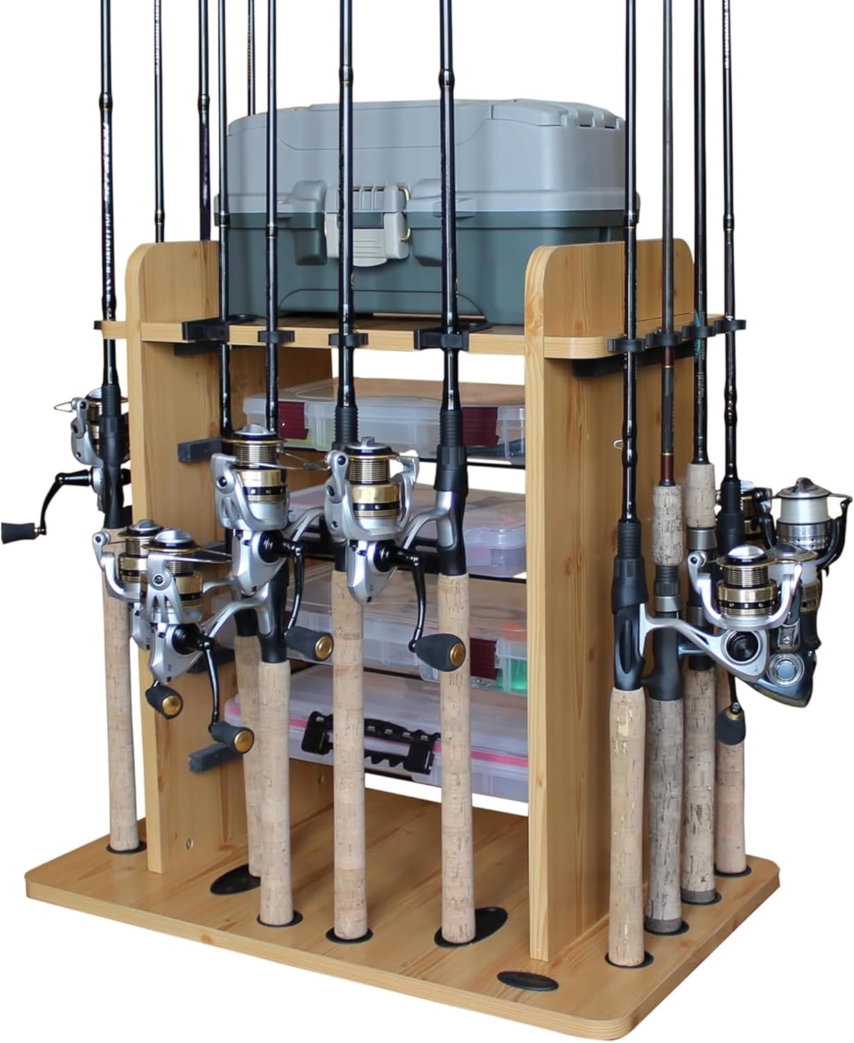 Rush Creek Fishing Rod Holder: 14 Rods + Tackle Storage