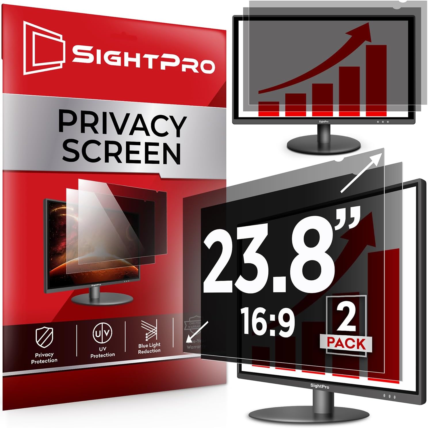 23.8 Inch Computer Privacy Screen Filter for Monitors - 2 Pack