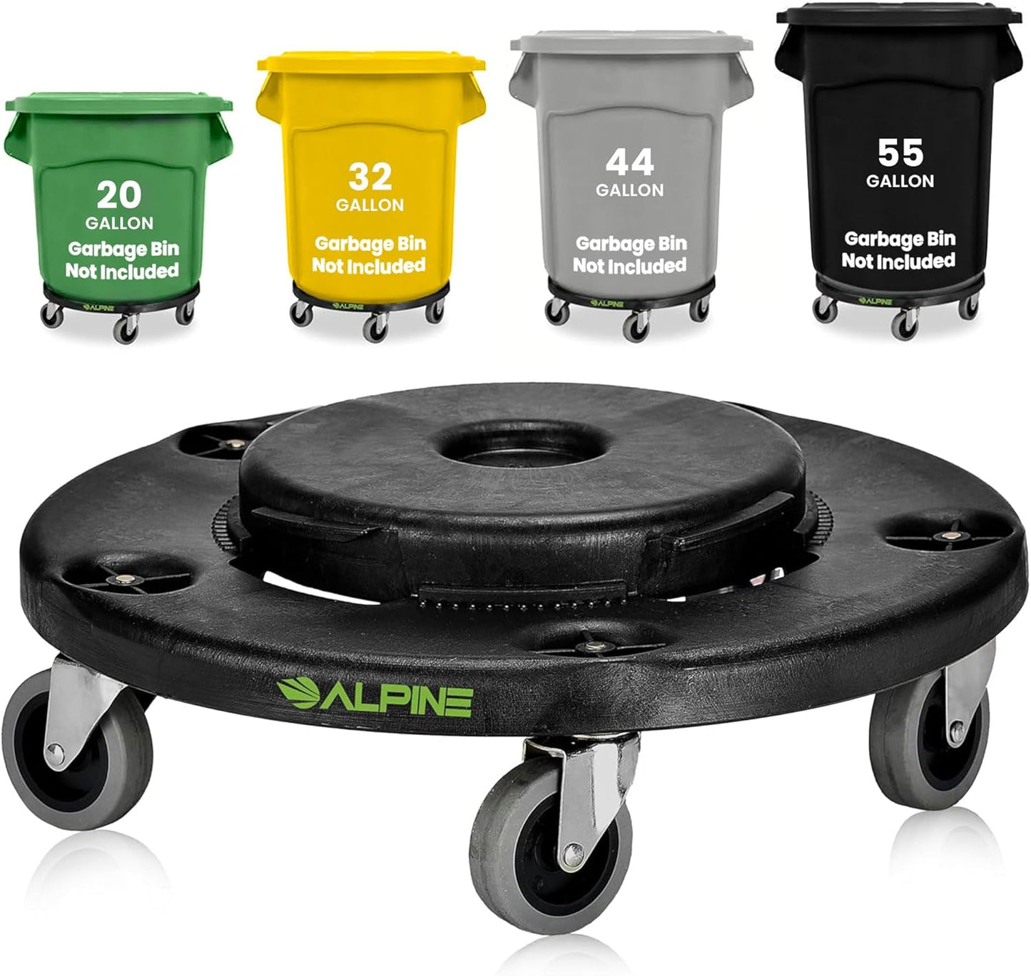 Alpine Rolling Brute Trash Can Dolly for 20 to 55 Gallon Bins