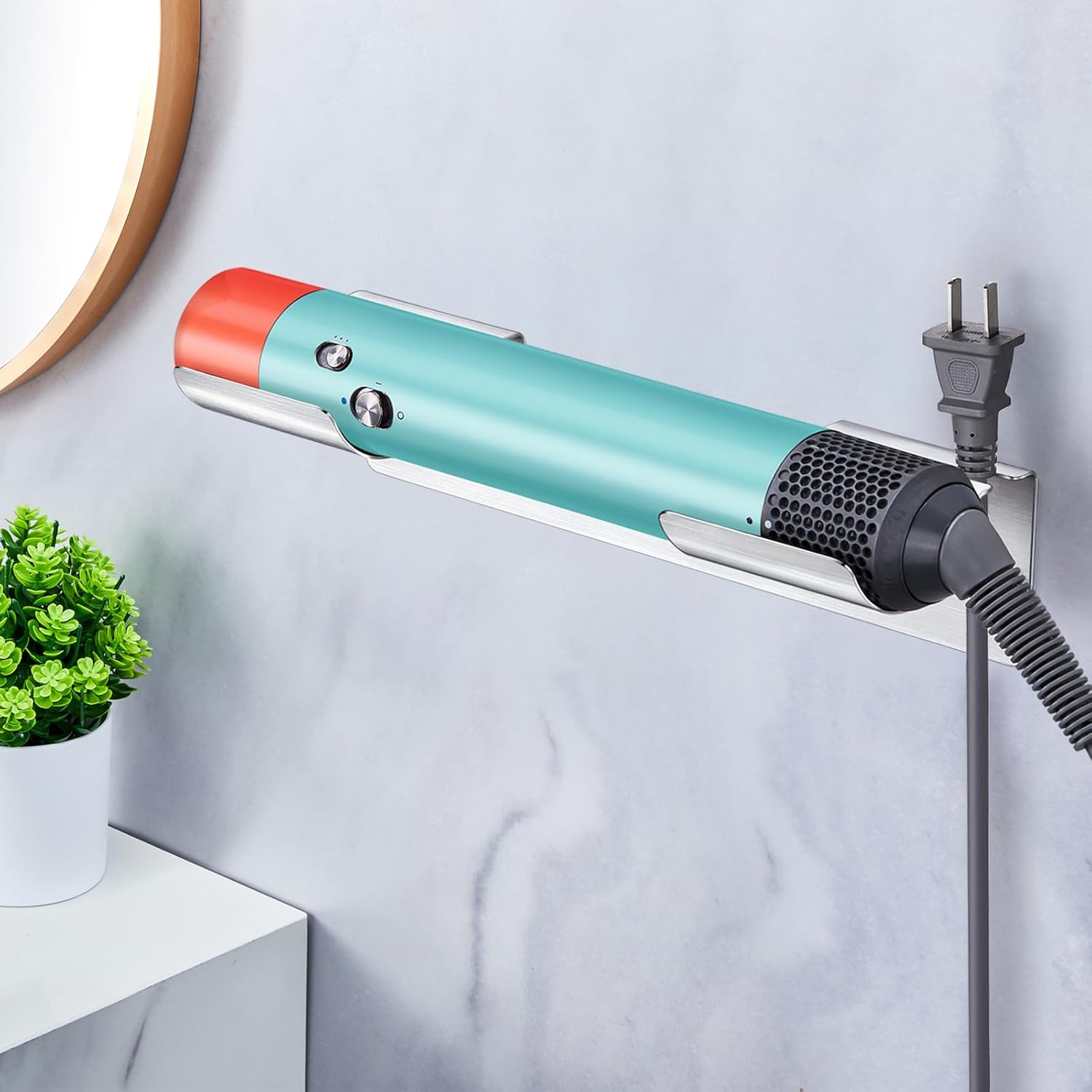 LOXSUN Stainless Steel Curling Iron Holder - Stylish Wall Mount Organizer