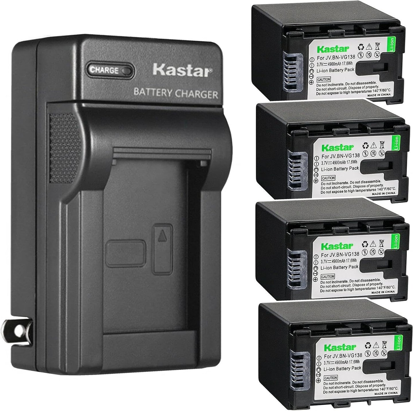 Kastar 4-Pack Battery and AC Wall Charger for JVC Camcorders
