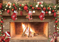Christmas Fireplace Photography Backdrop 10x8ft - Family Photo