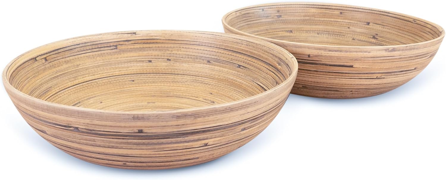 LEXA 12in Handmade Bamboo Salad Bowl Set for Kitchen Use