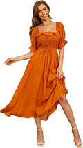 Vintage Elastic Square Neck Ruffled Maxi Dress - Lavender