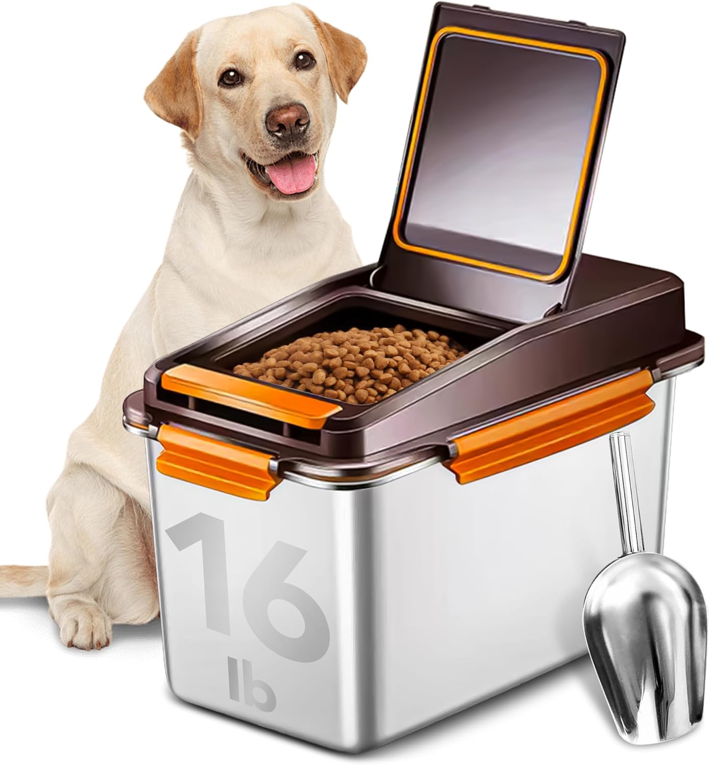 Dog Food Storage Container Stainless Steel with Scoop for Freshness
