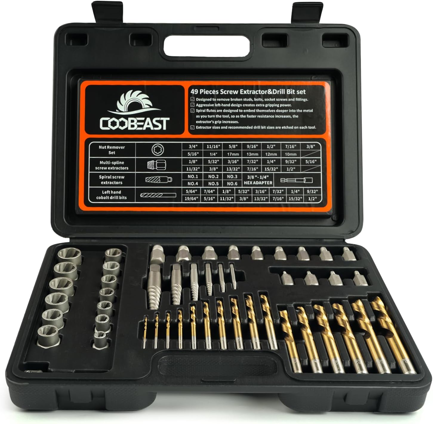 49Pcs Bolt Extractor Kit with Left Hand Drill Bit for Repairs