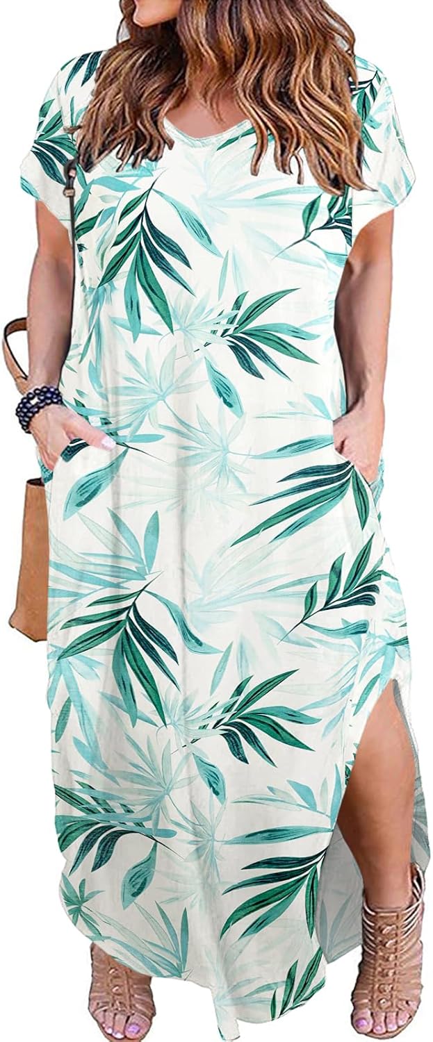 Kancystore Women's Plus Size Casual Maxi Dress with Pockets