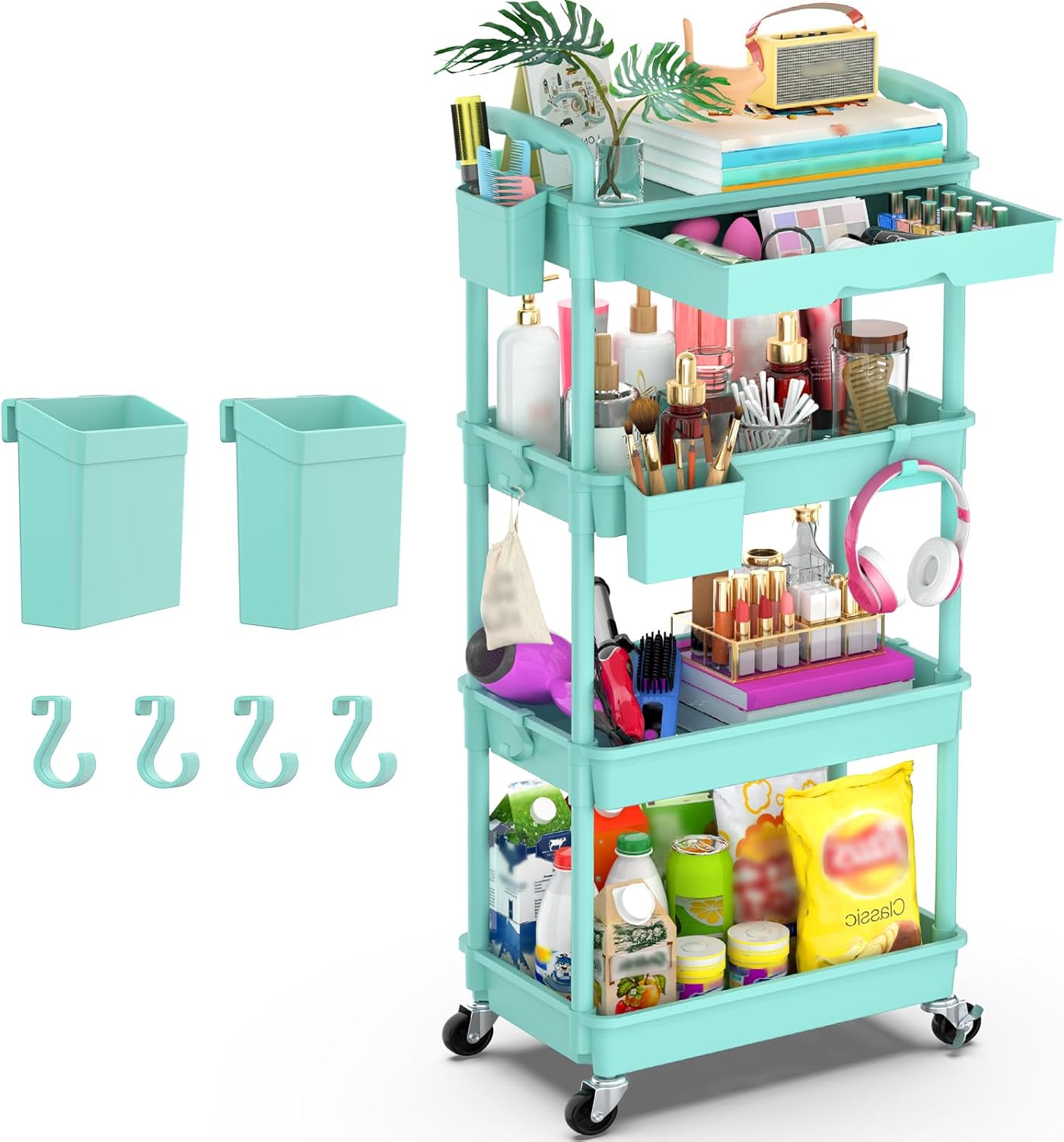 Goovilla 4 Tier Rolling Utility Cart Organizer for Versatile Storage