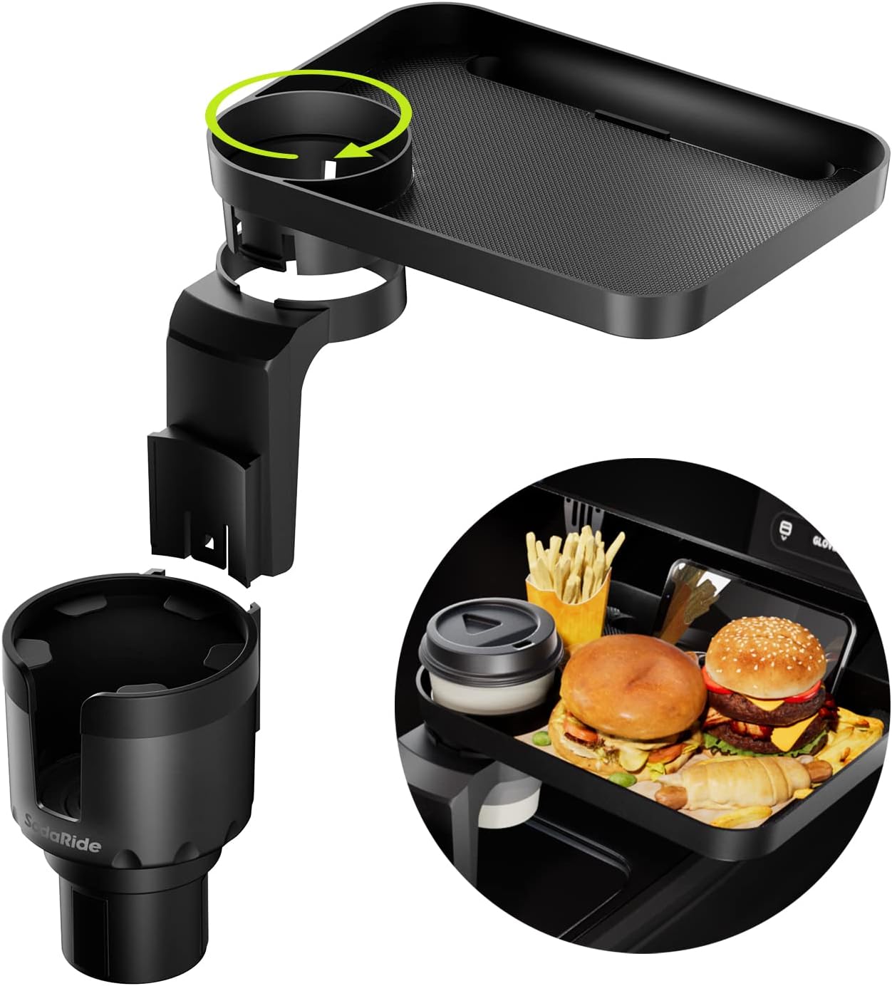 Car Cup Holder Tray Expander - 3 in 1 Detachable Food Table