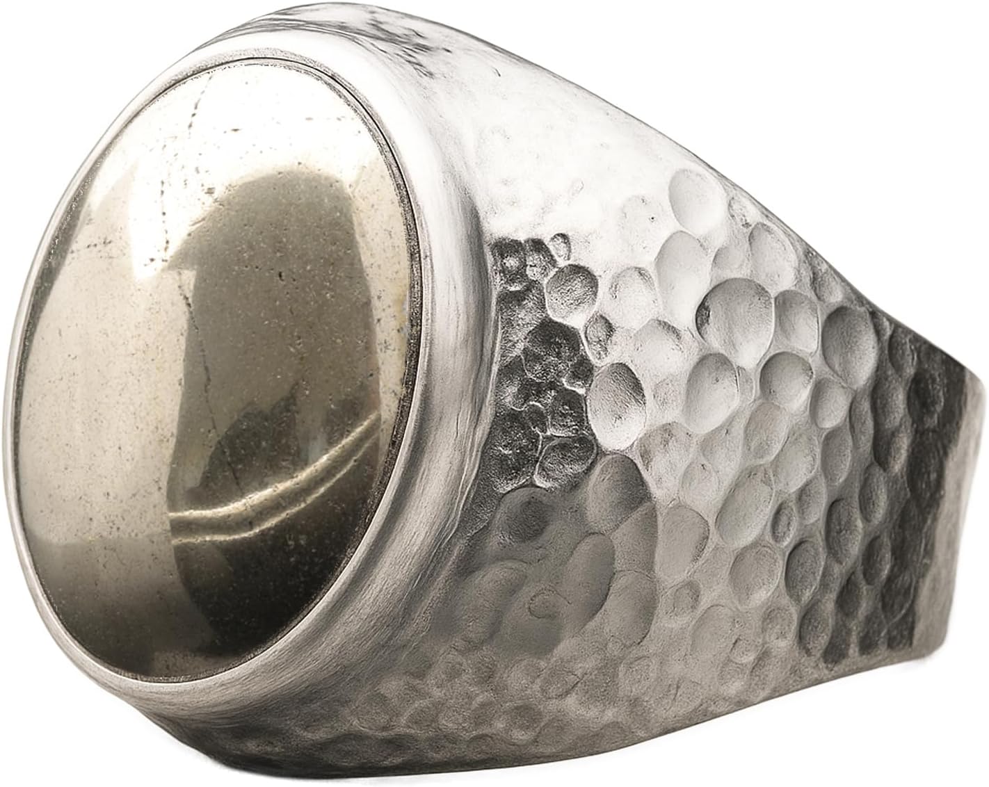 Natural Aventurine Crystal Ring for Men in Hammered Silver