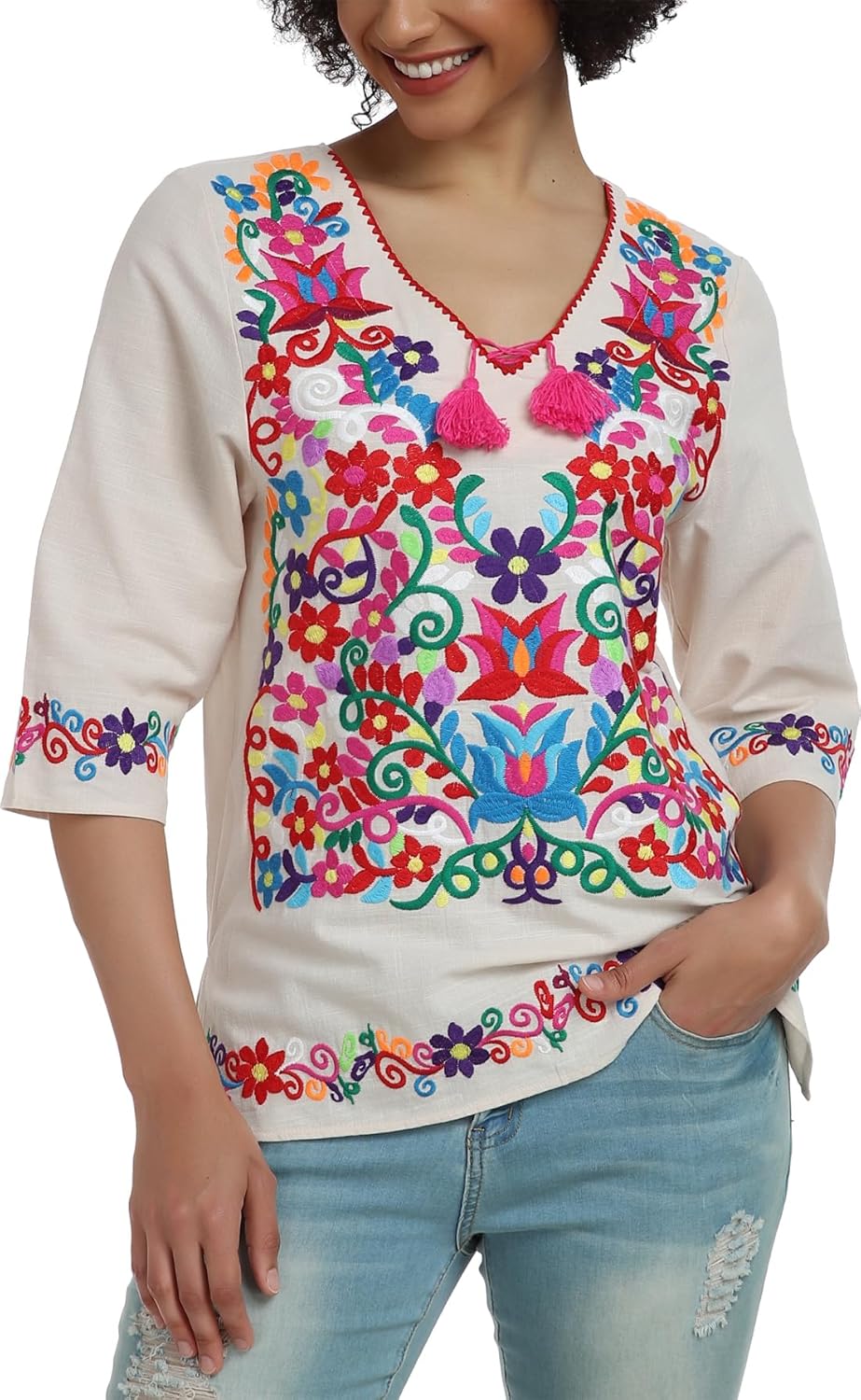 YZXDORWJ Women's Summer Embroidered Mexican Shirts for Casual Wear