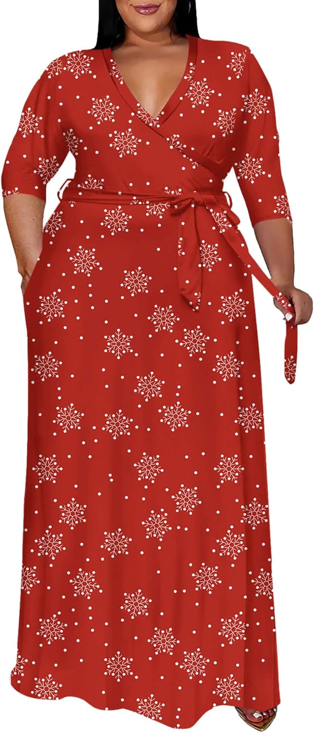 Runwind Plus Size Maxi Dress for Women - Elegant 3/4 Sleeve Style